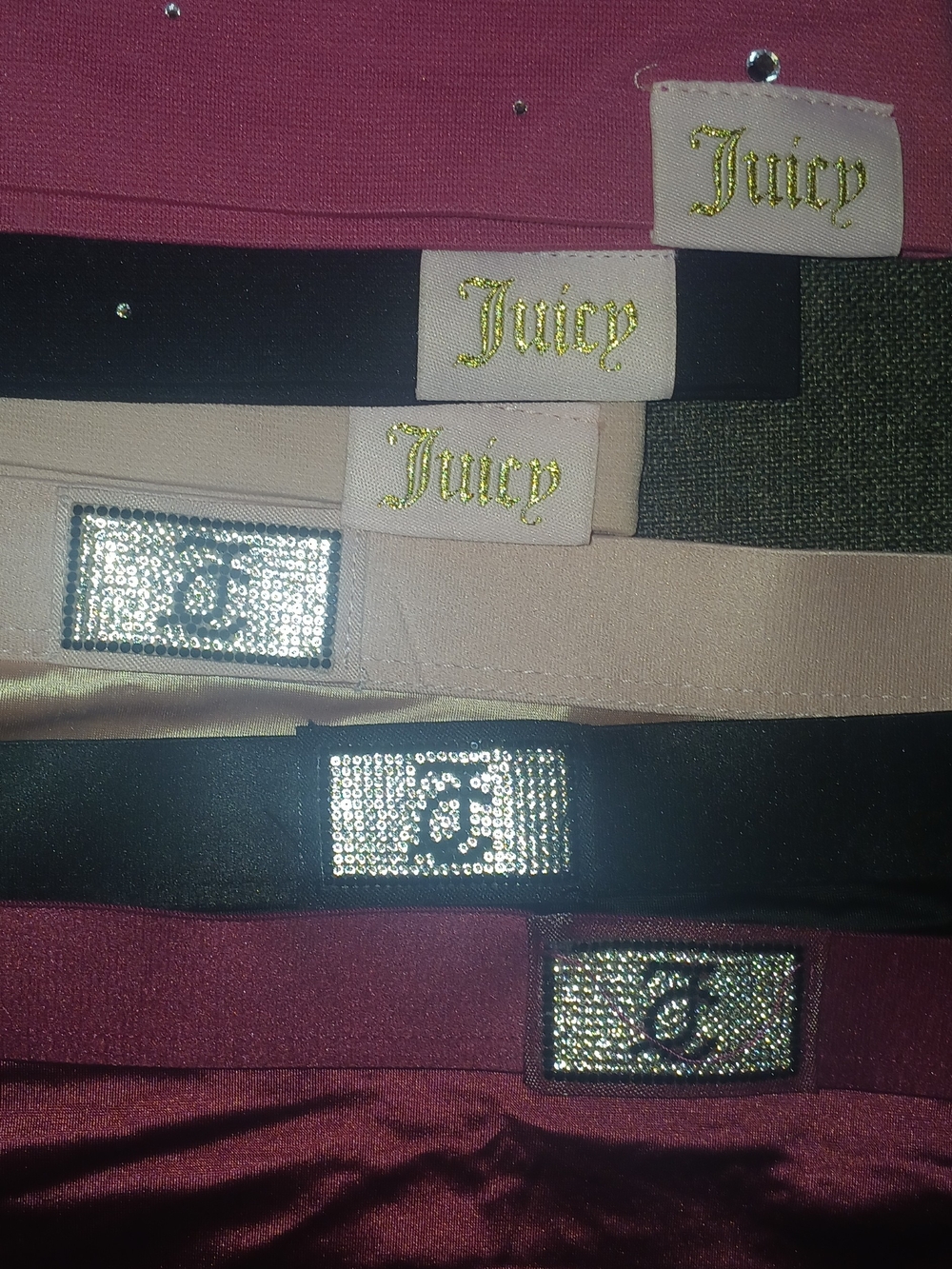 Juicy Couture Logo Silk 3panties-with 3 Diamond Bralettes Pink, Black,Burgundy